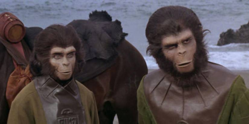 Roddy McDowall as Dr. Cornelius and Kim Hunter as Dr. Zira from the movie Planet of the Apes (1968)