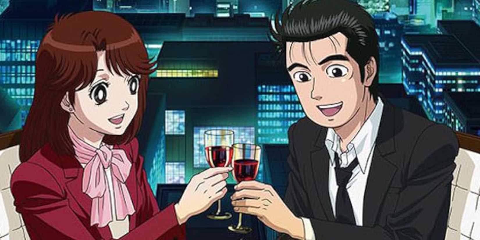 Shiro Yamaoka and Yuko Kurita having dinner in Oishinbo