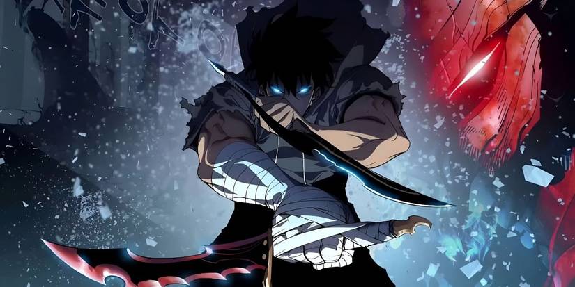 Sung Jinwoo in Solo Leveling webtoon attacking with two daggers