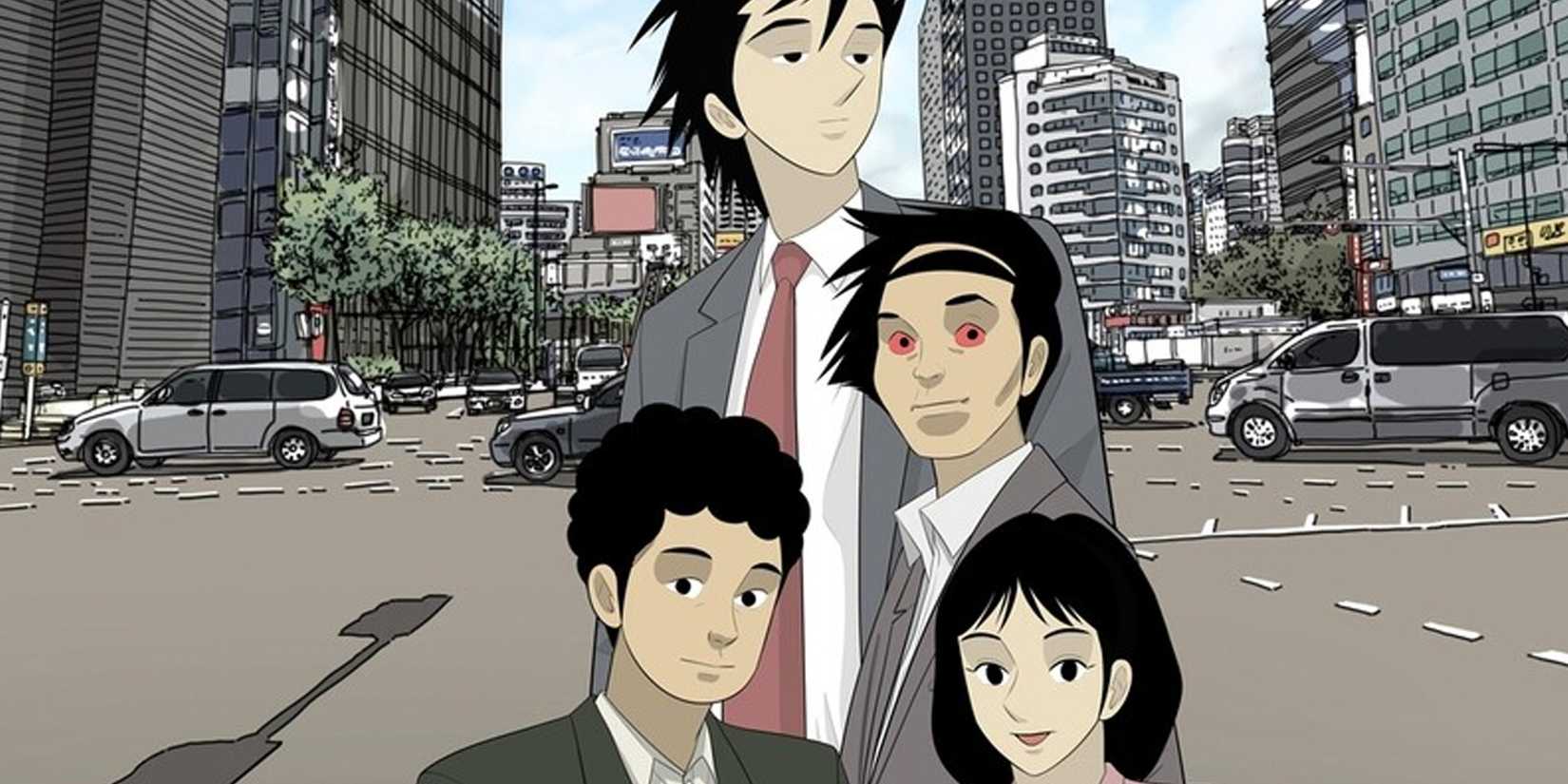 The cast of Misaeng against a city backdrop