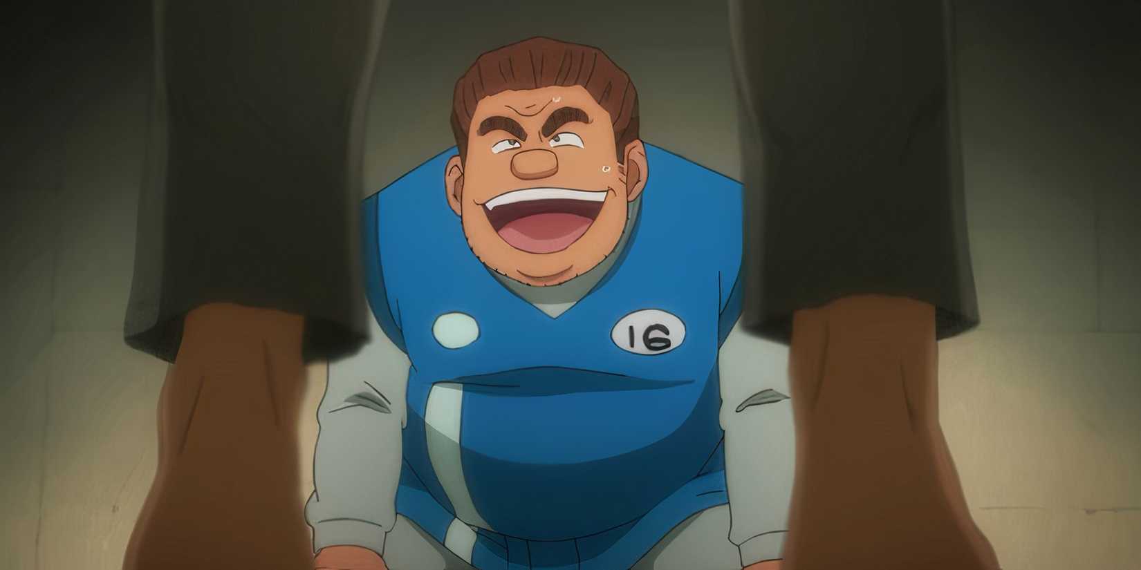Tonpa rampe devant un détenu dans Hunter X Hunter.