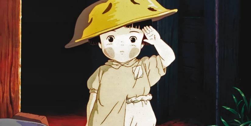 Setsuko saluting in Studio Ghibli's Grave of the Fireflies anime movie
