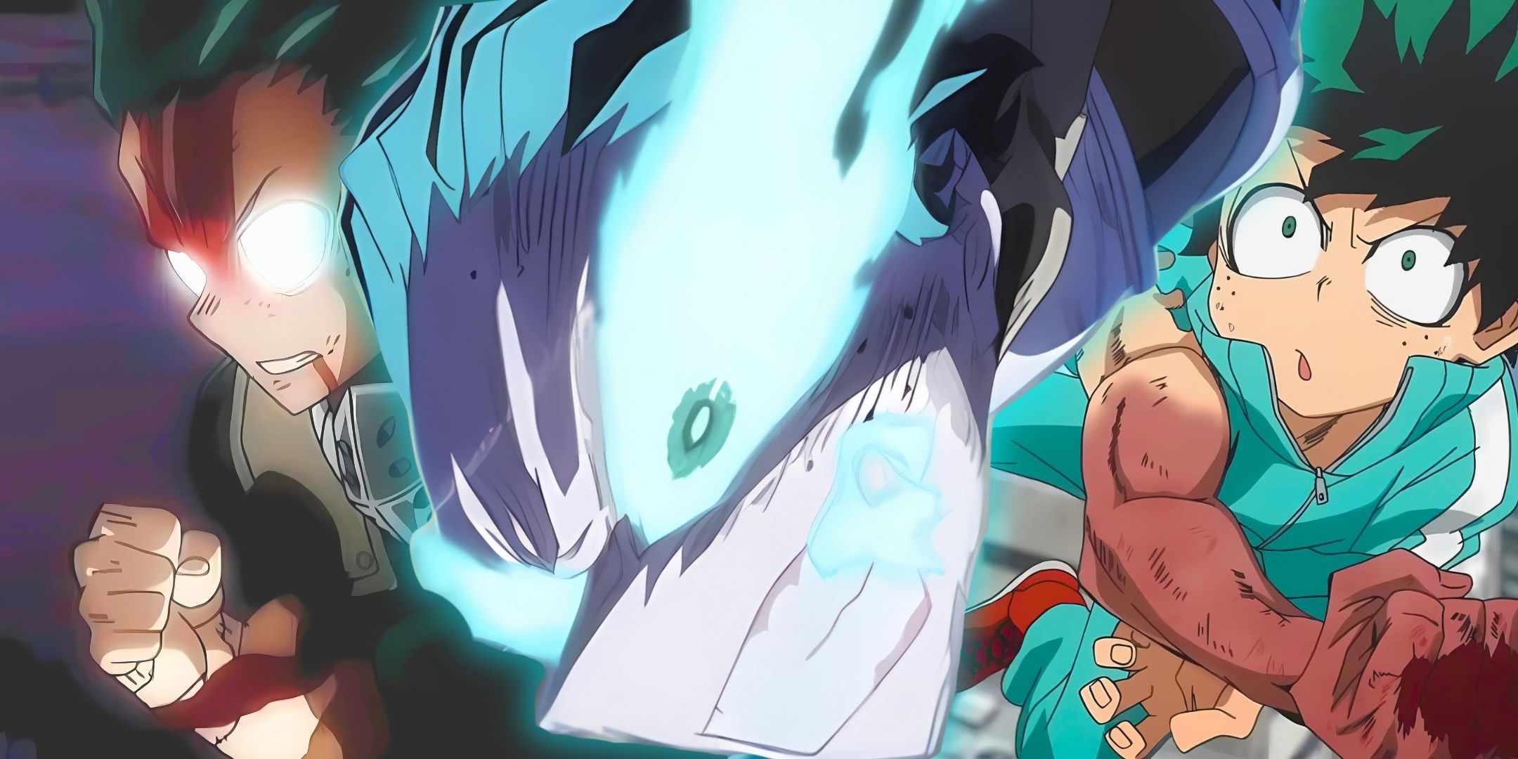 A collage featuring Quintuple Detroit smash on the front, US World Smash on the left, and first smash on the right from My Hero Academia