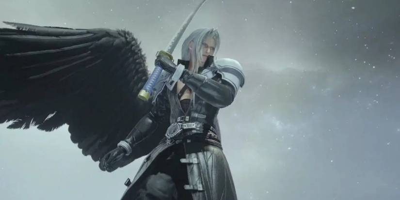 The one-winged Sephiroth wields his blade in the final boss fight of Final Fantasy VII Rebirth