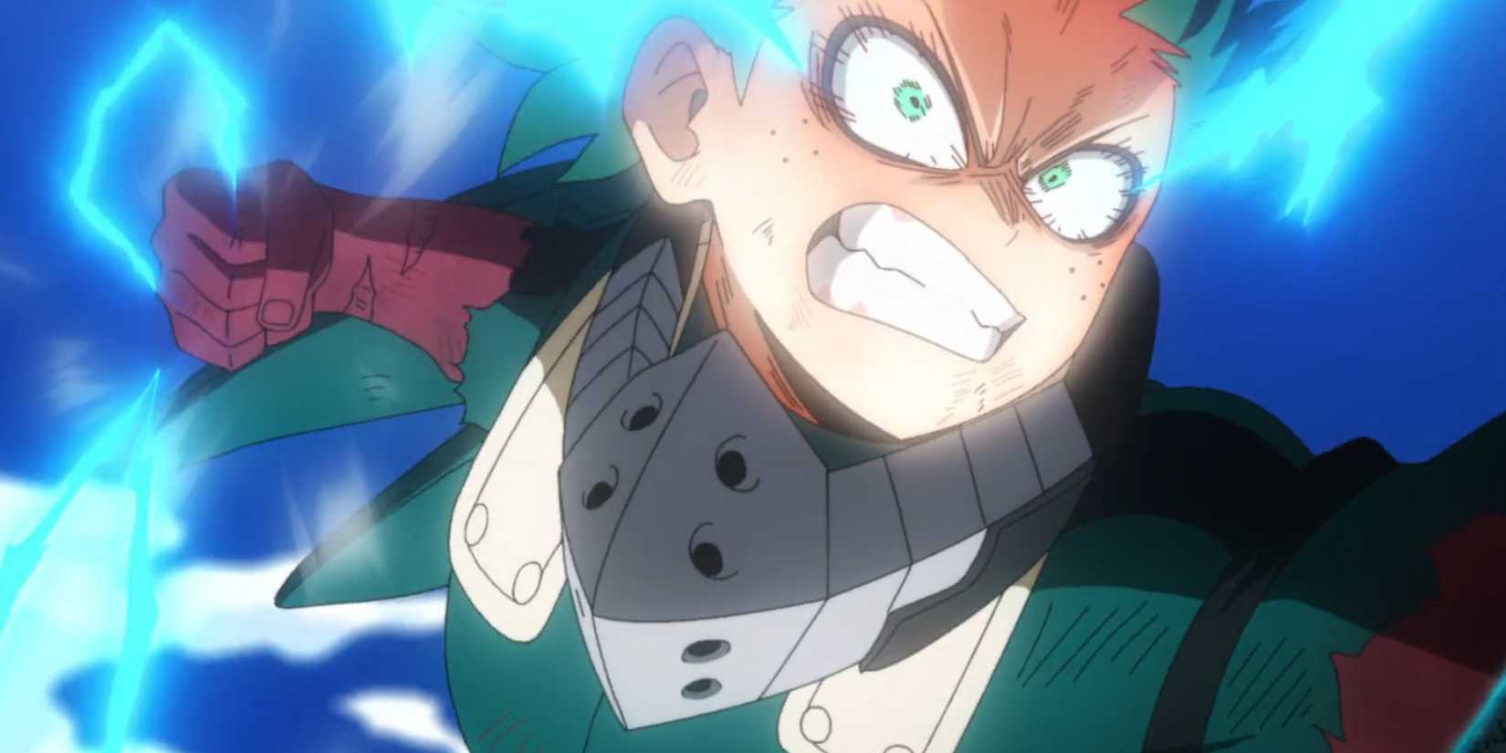 Deku prepares to launch a Texas Smash in My Hero Academia.