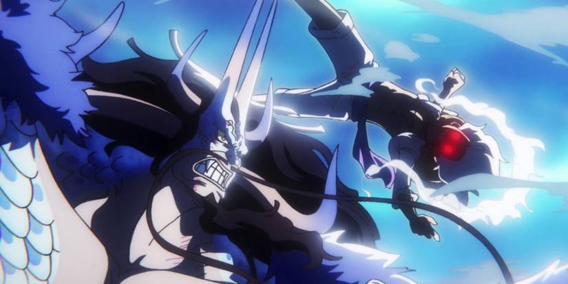 Gear 5 Luffy attaque Kaido d'en haut dans One Piece