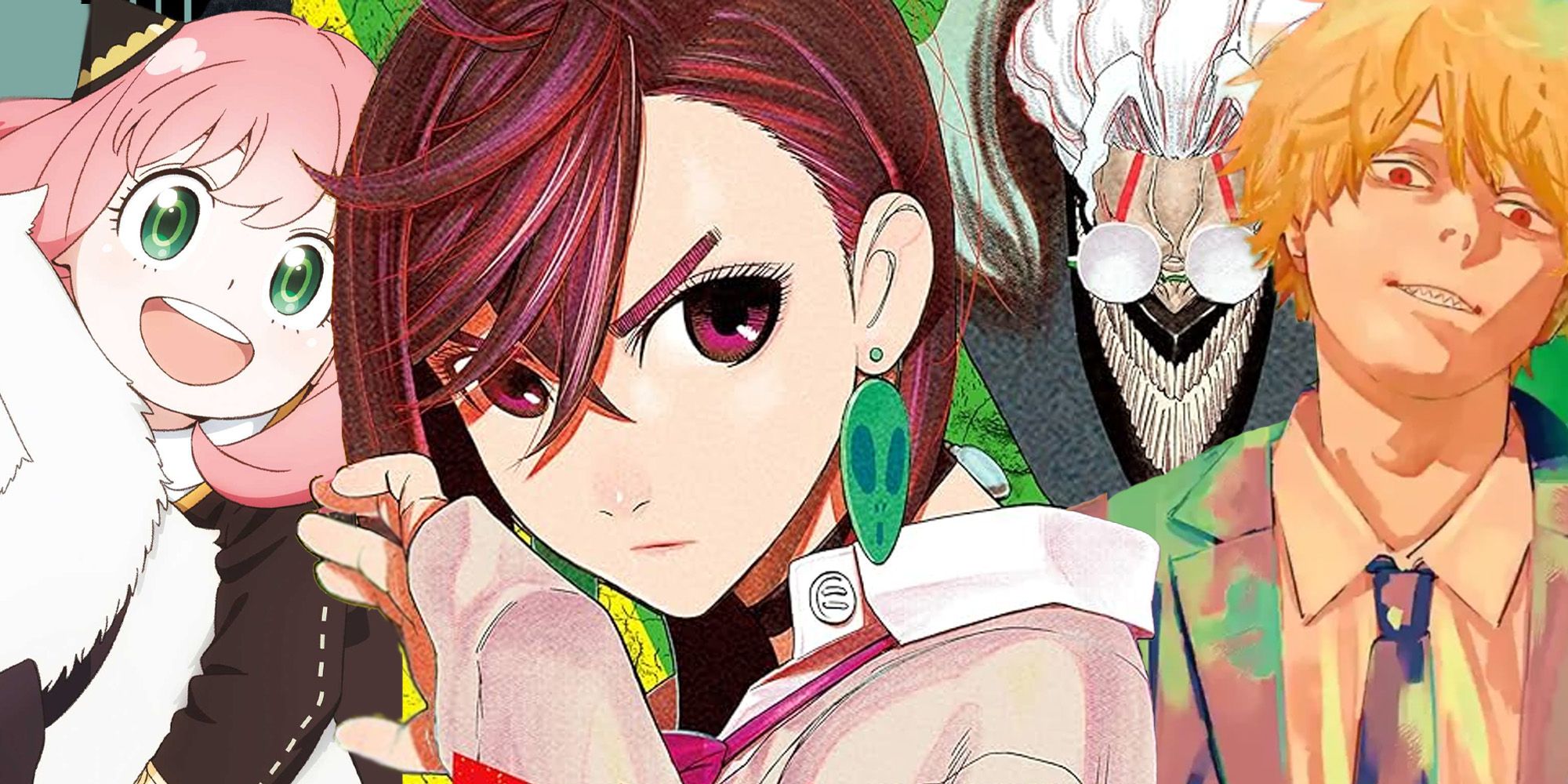 New Gen manga collage featuring Spy x Family, Dandadan, and Chainsaw Man