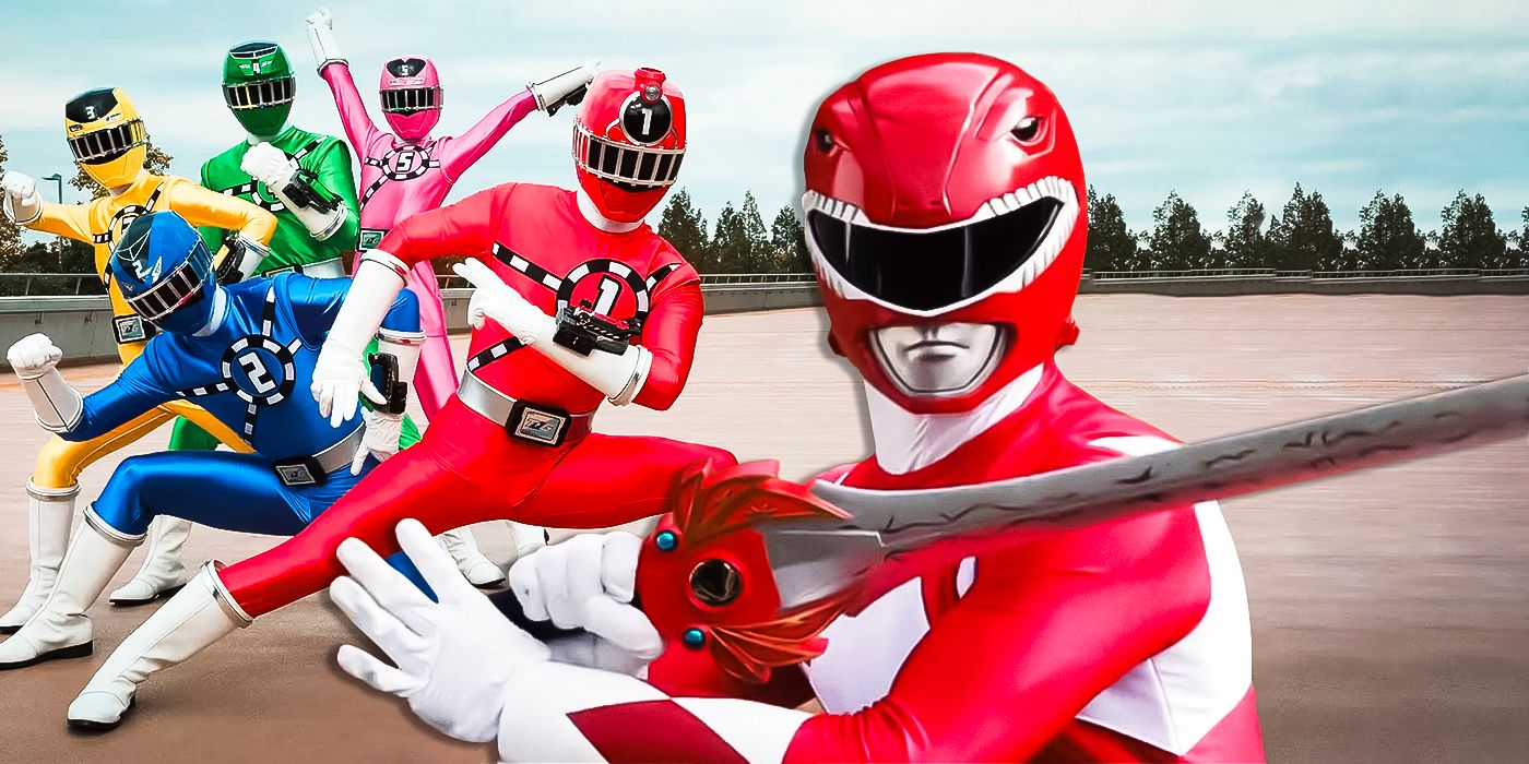MMPR Merah dengan gambar ToQger di latar belakang