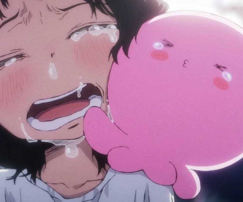 Shizuka và Takopi khóc trong tập cuối của bộ phim "Tội lỗi nguyên thủy của Takopi".