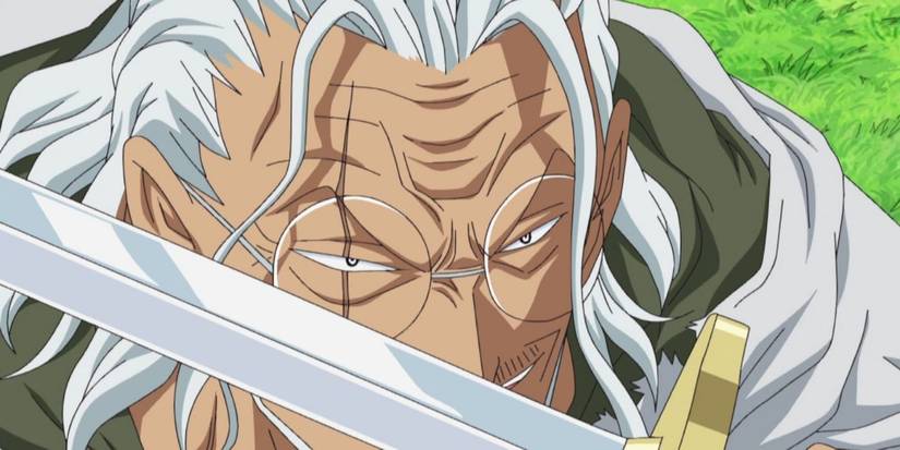Silvers Rayleigh tient son épée devant son visage pendant l'arc Sabaody de One Piece.