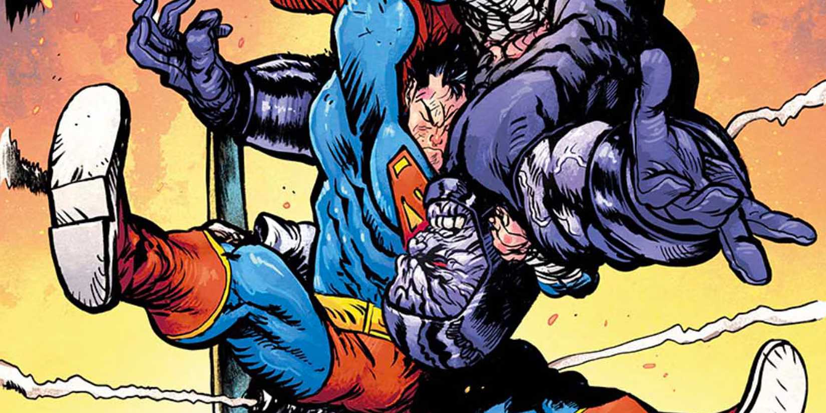 Superman wrestling Darkseid from the DC KO event