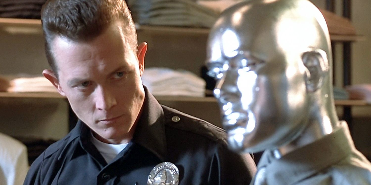 The T-1000 (Robert Patrick) looks at a mannequin in Terminator 2.
