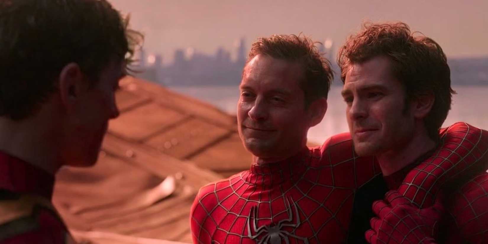 Three Spider-Men converse in No Way Home