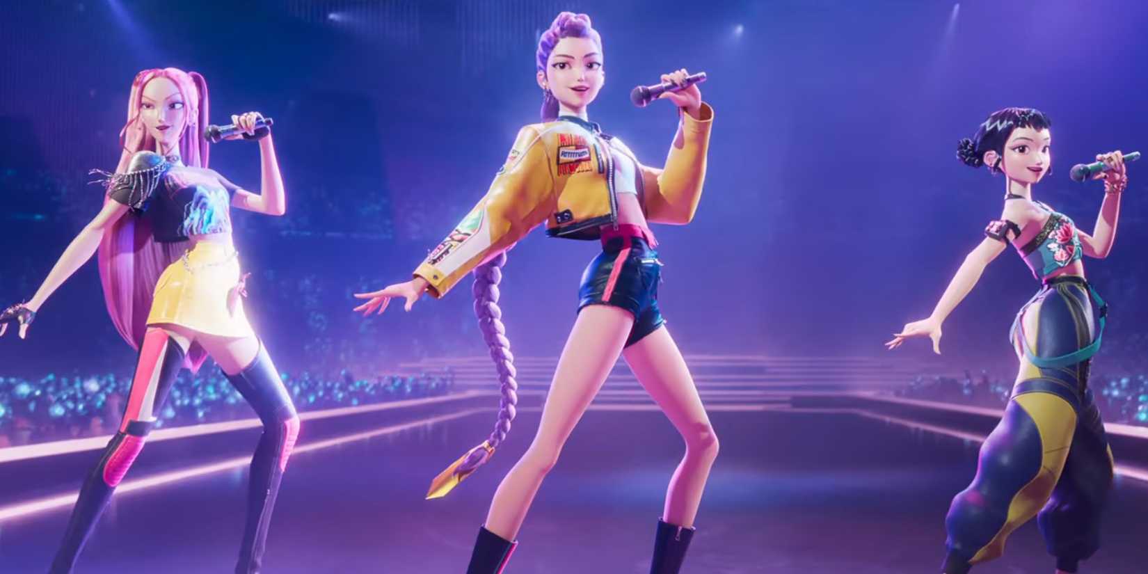 Rumi, Mira and Zoey all dance in sync as they perform "How It's Done" in KPop Demon Hunters.