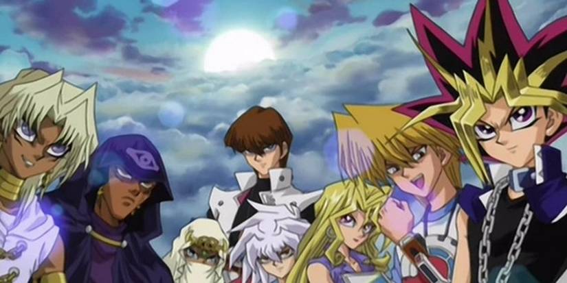 Yugi and fellow duelists together in Yu-Gi-Oh! Duel Monsters Season 2.