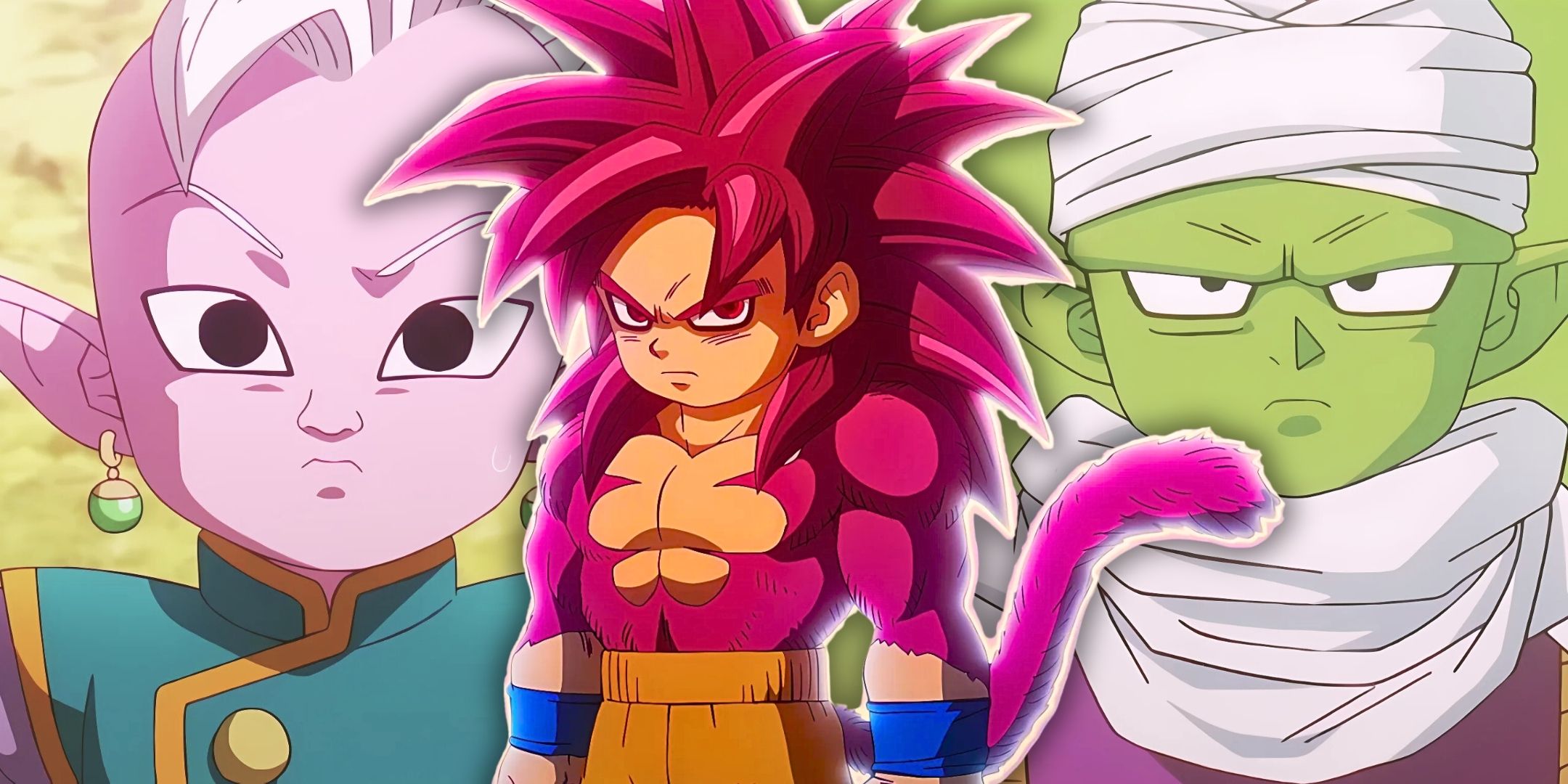 A collage featuring Goku, Shin and Piccolo from Dragon Ball Daima