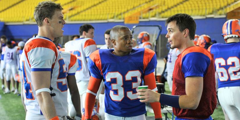 Alan Ritchson like Thad, Sam Jones III like Craig and Darin Brooks as ax as a football practice in Blue Mountain State