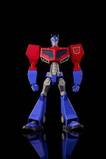 Model Furai Transformers dari Flame Toys: Kit model Optimus Prime yang dianimasikan dalam pose.