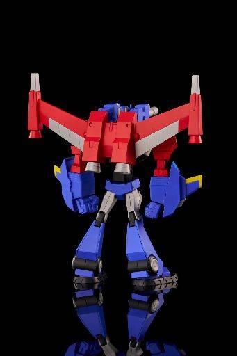 Kit model Optimus Prime Wingblade Animasi dari Flame Toys' Furai Model Transformers dari belakang.