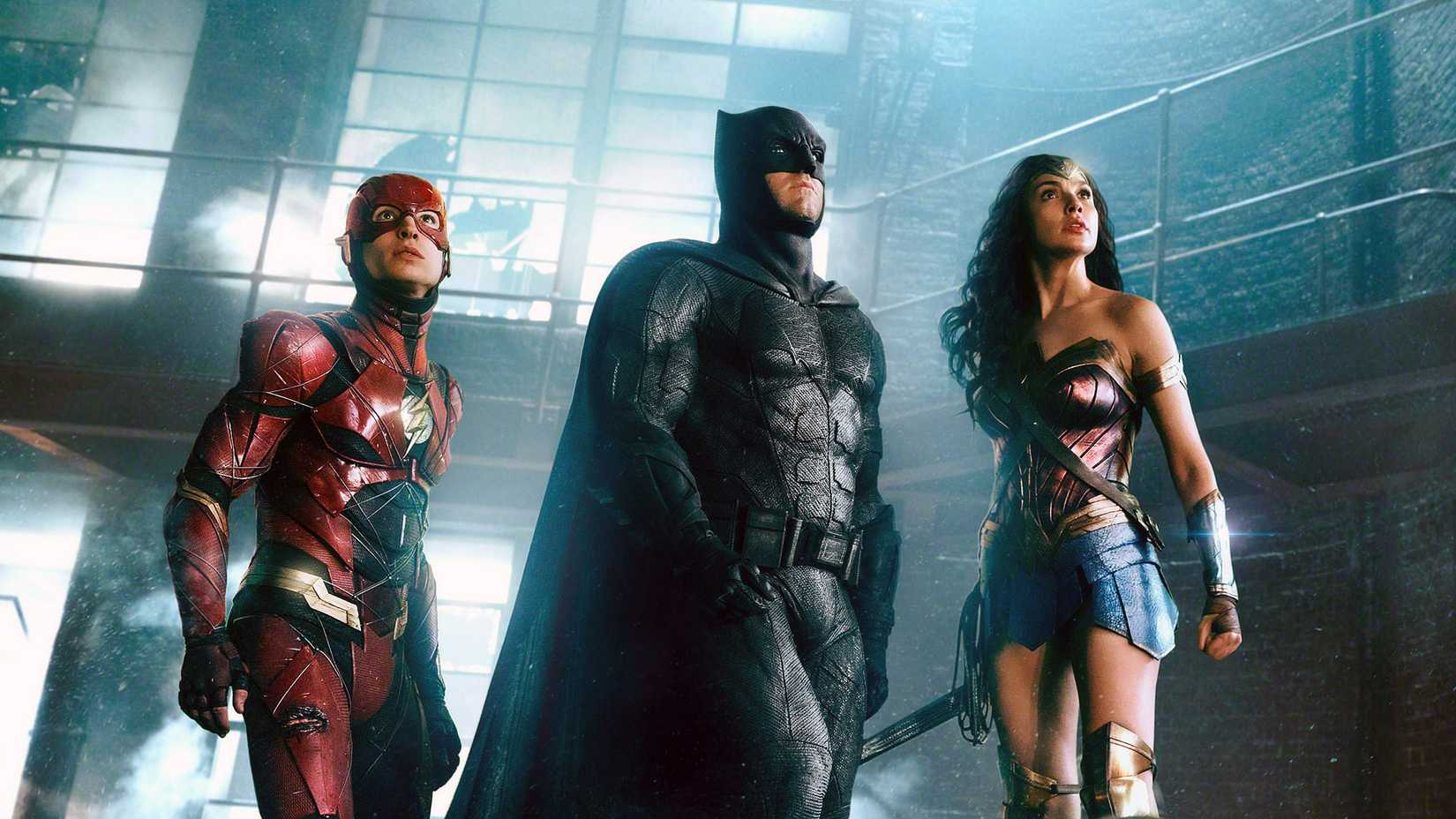 Flash (Ezra Miller), Batman (Ben Affleck) and Wonder Woman (Gal Gadot) from Justice League