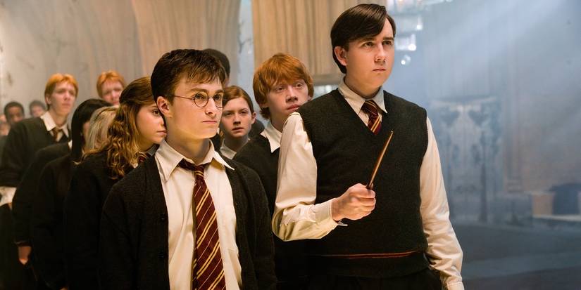 Harry teaches Neville a new spell in Harry Potter and the Order of the Phoenix.