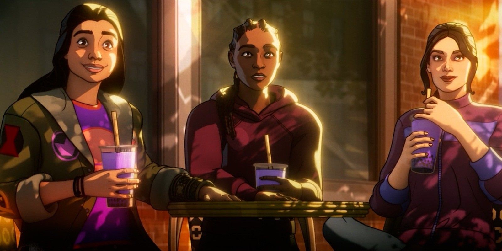 Kamala Khan, Riri Williams and Kate Bishop drinking boba together in Marvel Zombies.