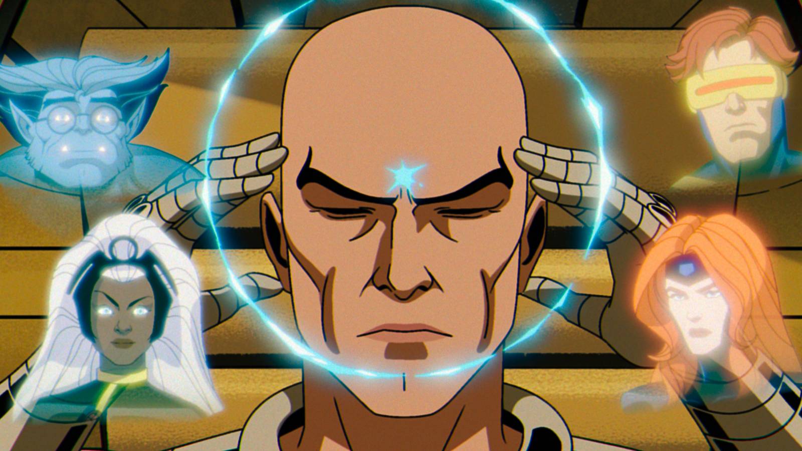 Professor X telepathically contacting his team in X-Men '97