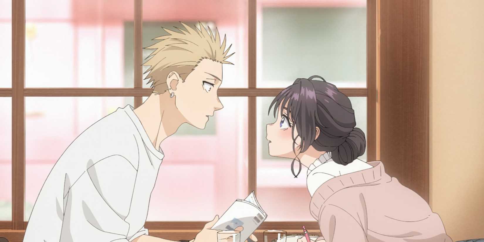 Rintaro và Kaoruko nhìn nhau với vẻ mặt ngạc nhiên trong "Bông hoa thơm nở rộ đầy phẩm giá".