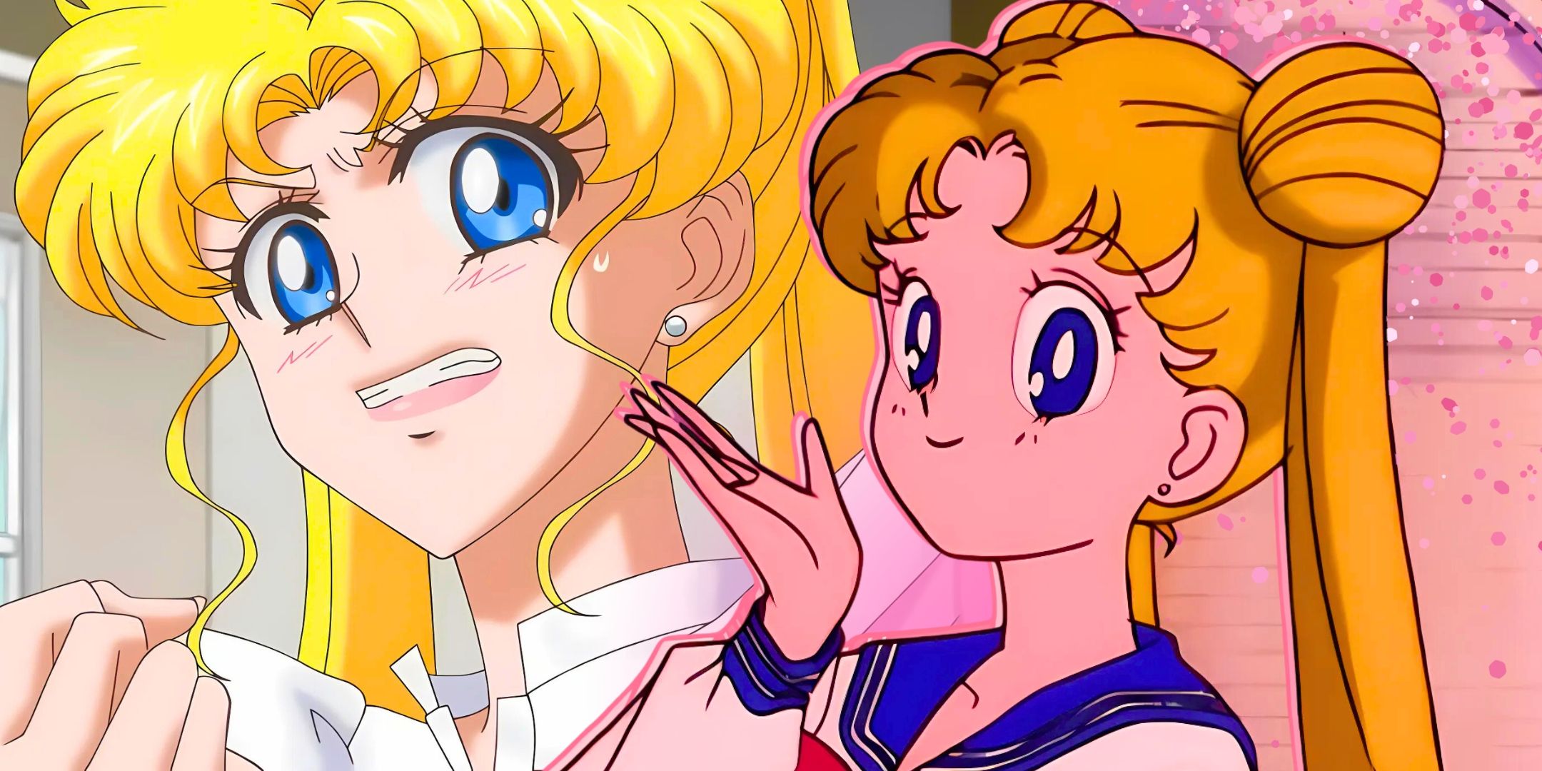 A collage featuring '90s Usagi from Sailor Moon & Usagi from Crystal Sailor Moon