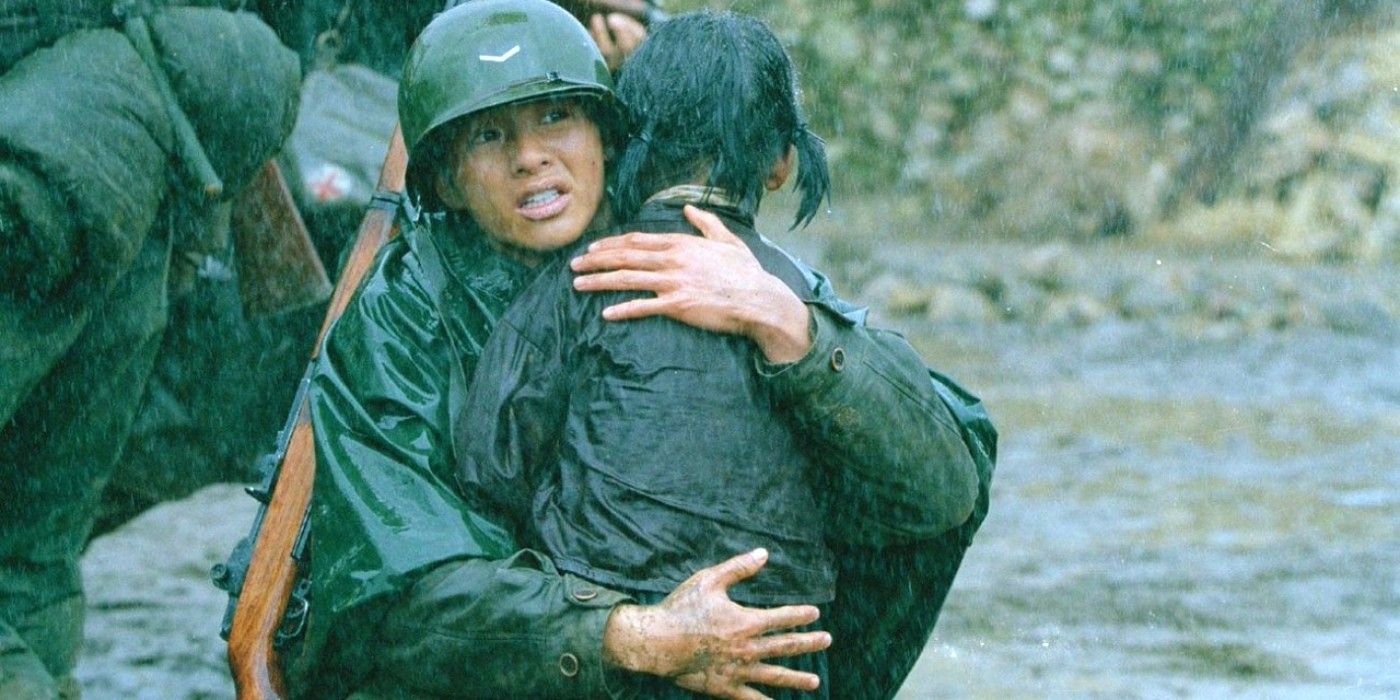 A Soldier Hugs a Child in Taegukgi: The Brotherhood of War