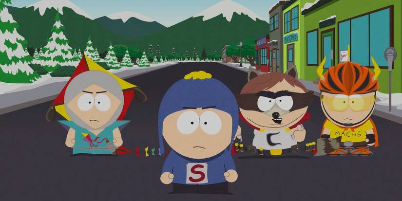 The South Park kids standing in the middle of the street in South Park: The Fractured but Whole