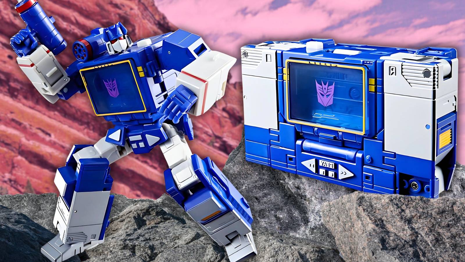 Transformers Studio Series '86 Leader Class Soundwave em modo robô e toca-fitas