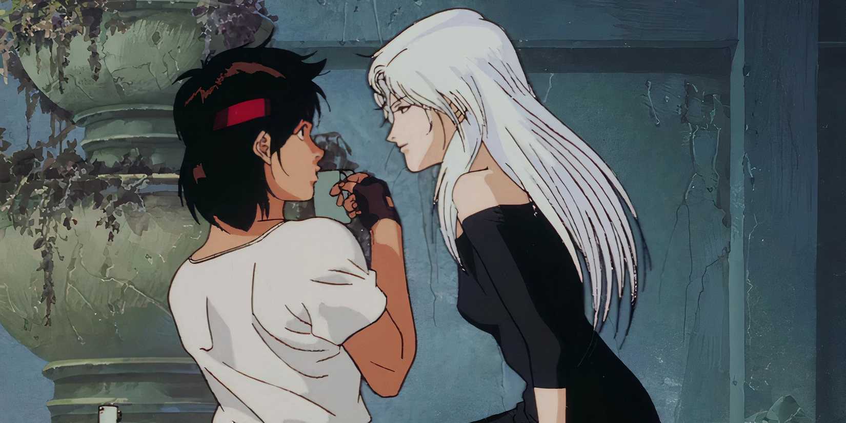 Two people lean in close while one sips coffee in A Wind Named Amnesia