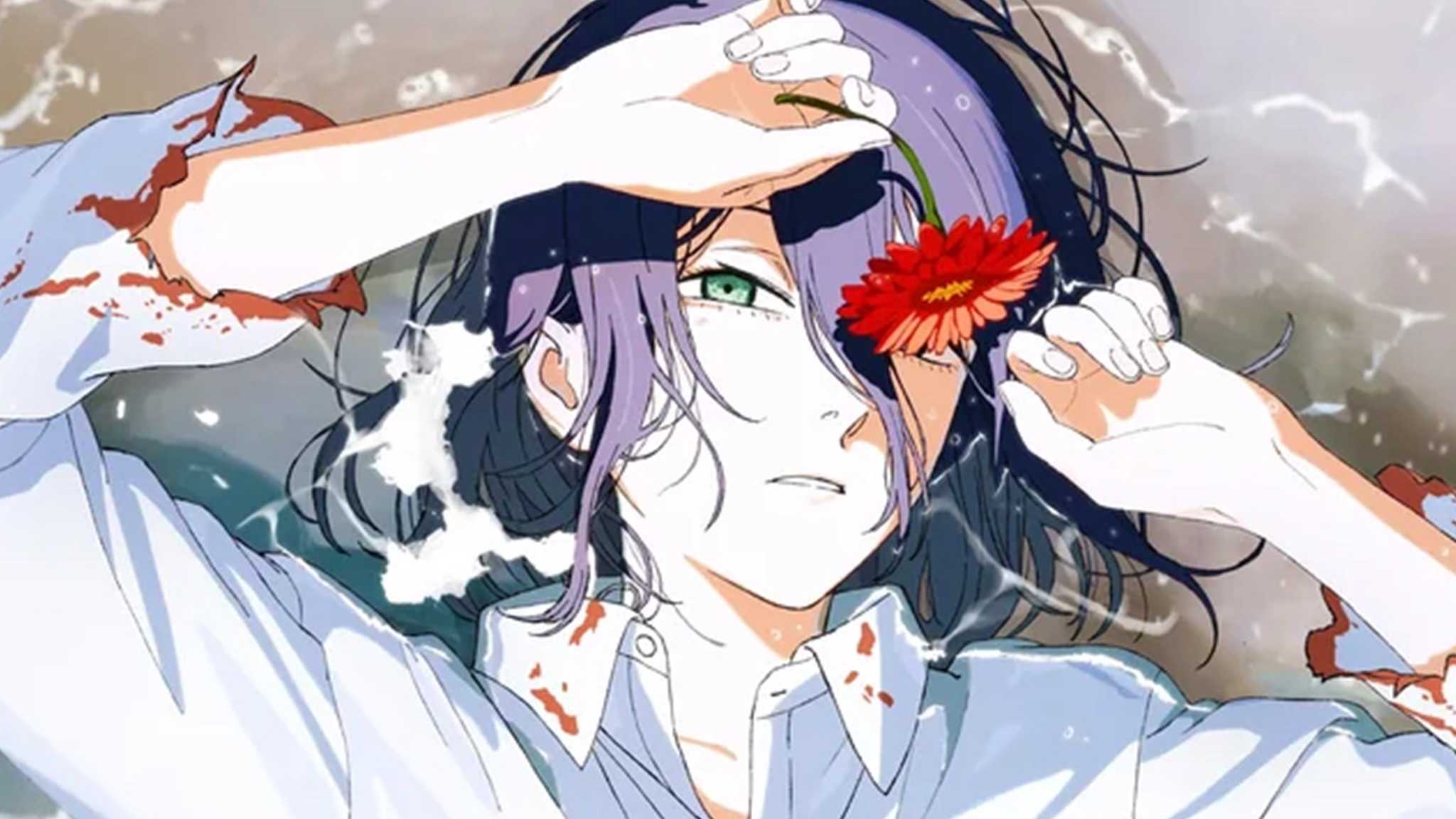 Áp phích Chainsaw Man - The Movie: Reze Arc với hình ảnh Reze đang cầm một bông hoa đỏ