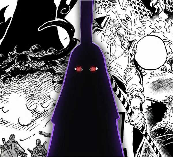 A custom image featuring Imu looming in front of St. Saturn and Whitebeard, Rocks D Xebec, and Kaido in the One Piece manga-1