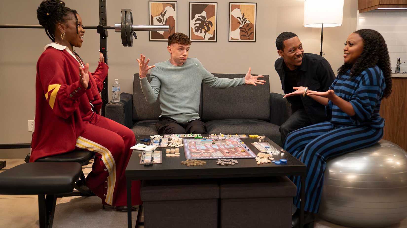 Erika, Jacob, Gregory and Janine play board games "Game night" episode of Abbott Elementary