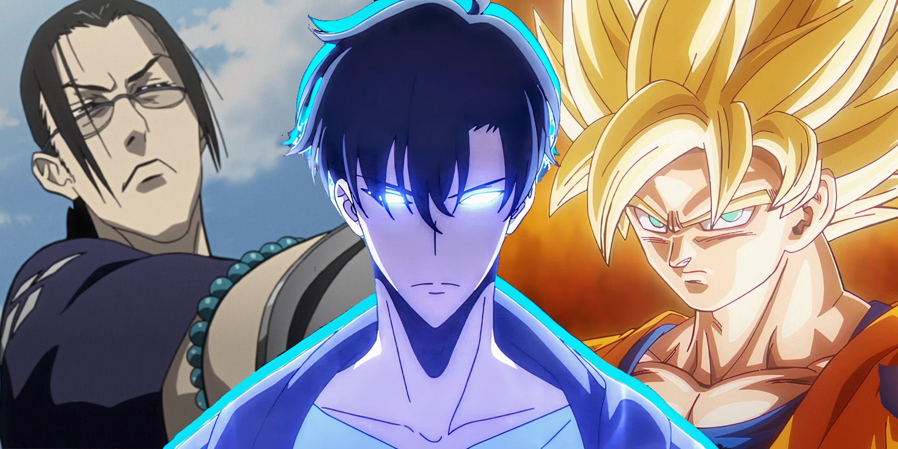 action anime collage with Samurai Champloo, Solo Leveling and Dragon Ball