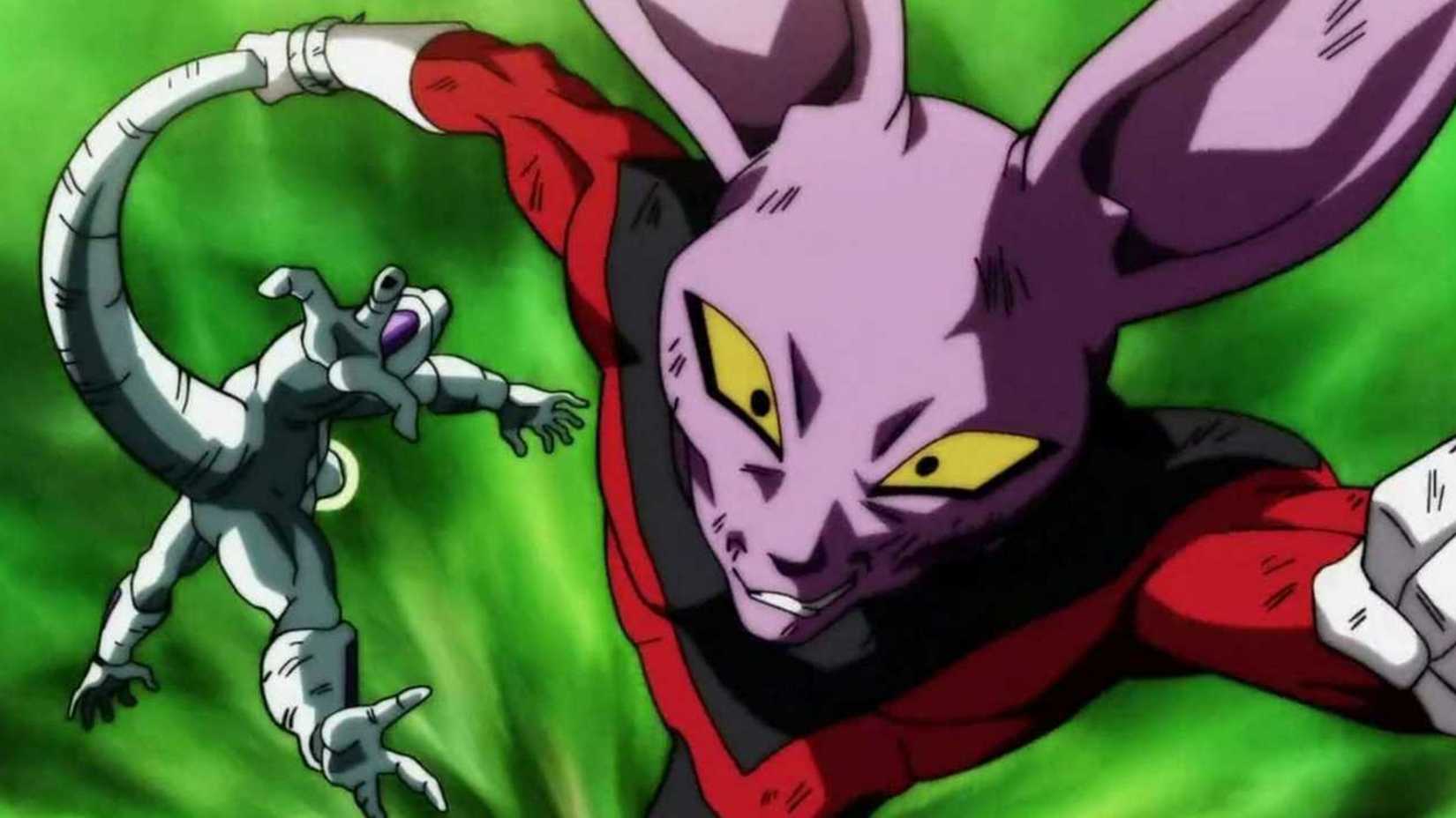 Dragon Ball Super showing Dyspo dragging Frieza