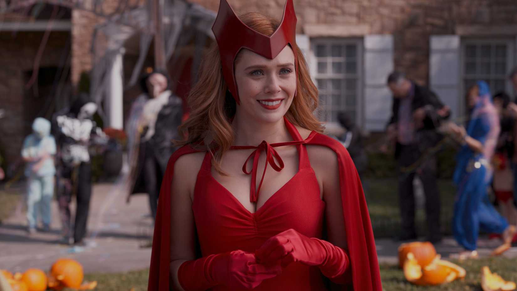 Elizabeth Olsen as Wanda in classic Scarlet Witch costume from WandaVision