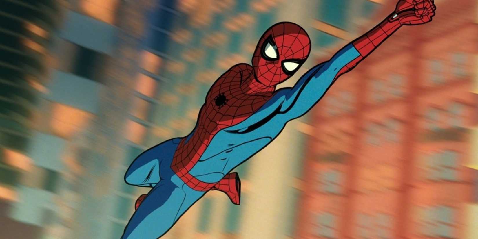 Spider-Man swings through the air