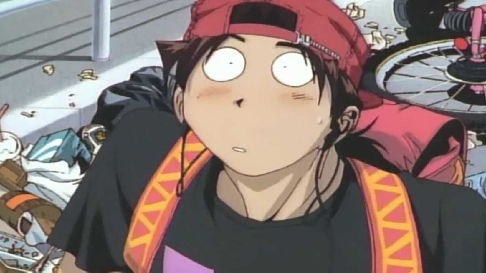 Golden Boy's protagonist Kintaro sitting in the trash looking shocked.