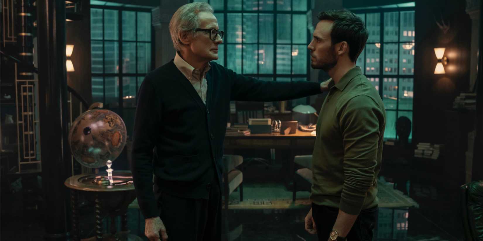 Dr. L (Bill Nighy) and Laz (Sam Claflin) on Harlan Coben's Lazarus