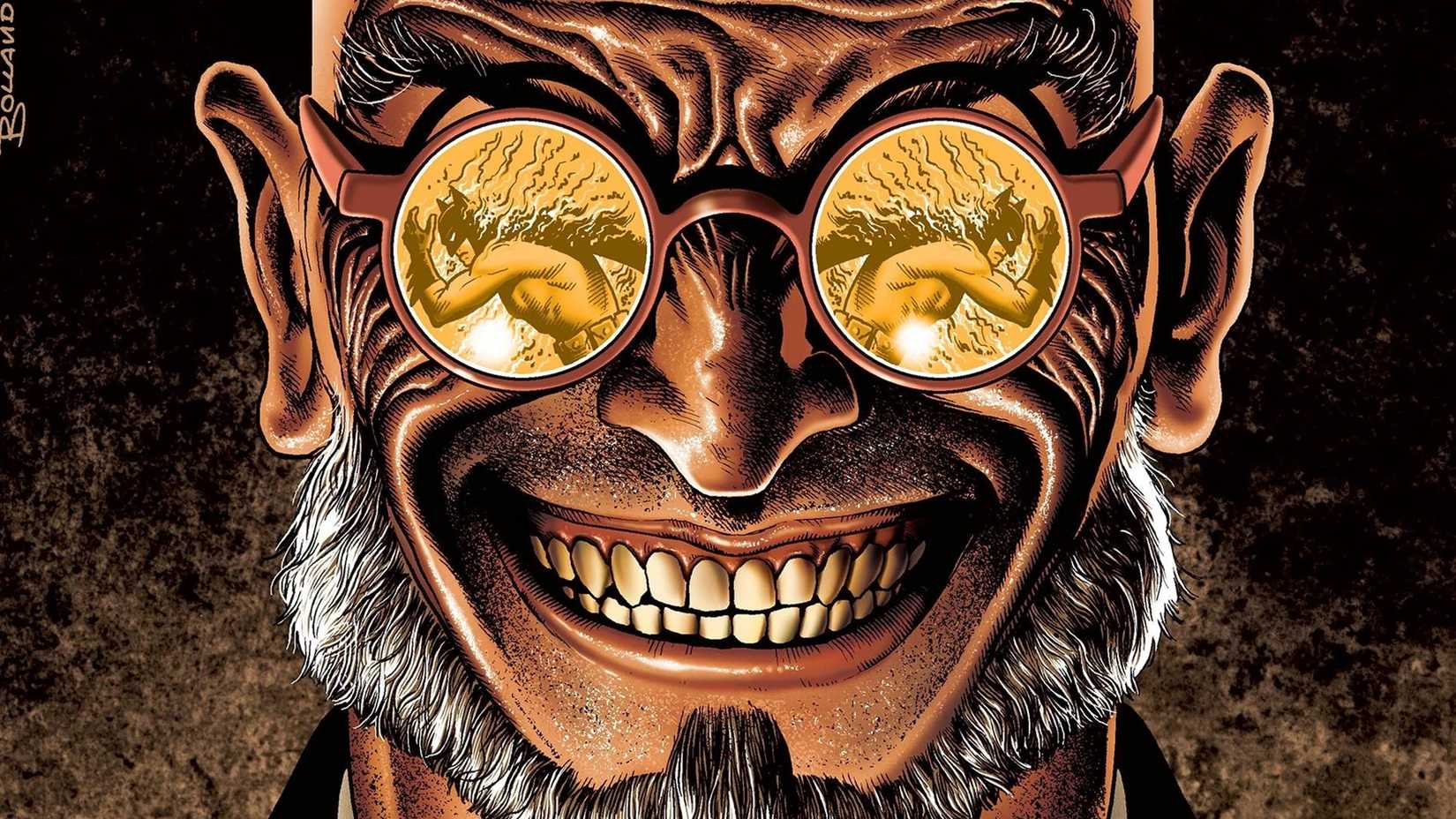 Hugo Strange watching Batman burning in his glasses from DC Comics