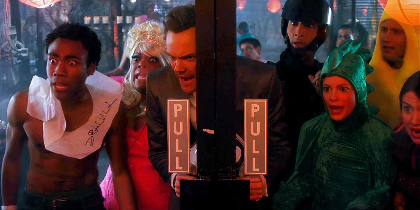 Jeff tries to ward off zombies in Community's Epidemiologyu