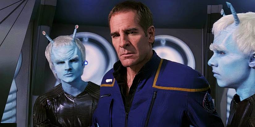 Jonathan Archer flanked by Andorians from Star Trek Enterprise