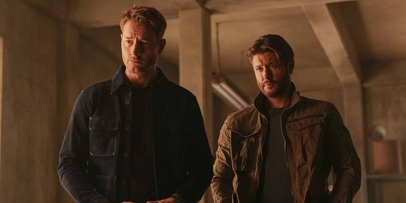 Justin Hartley as Colter and Jensen Ackles as Russell questiong Harith in Tracker 'Leverage'-1