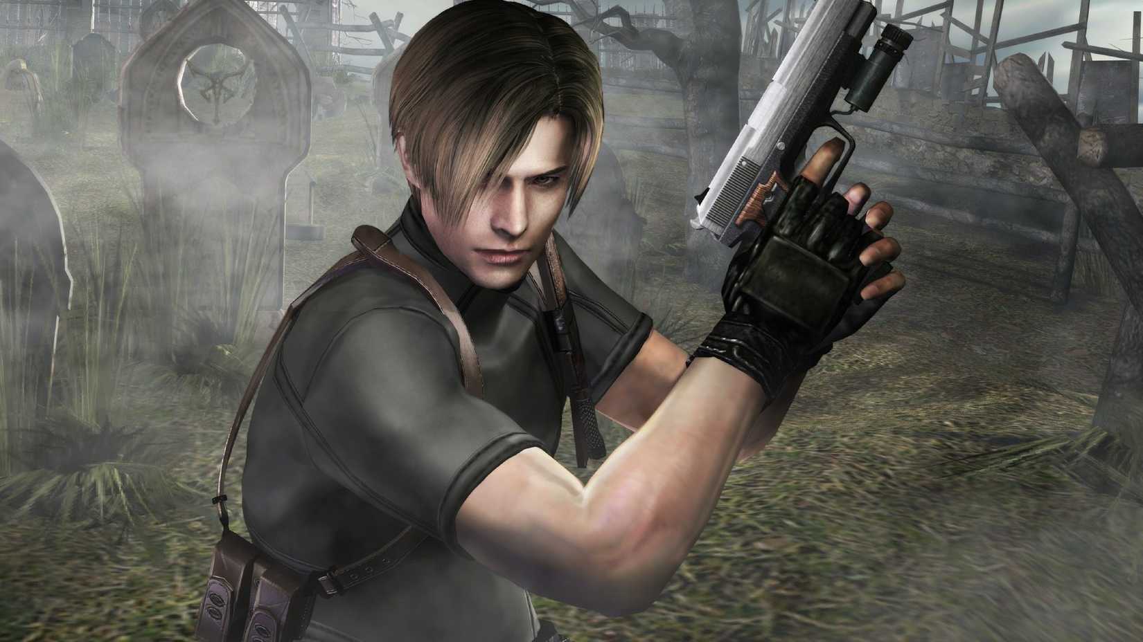 Leon Holding a Gun in Resident Evil 4