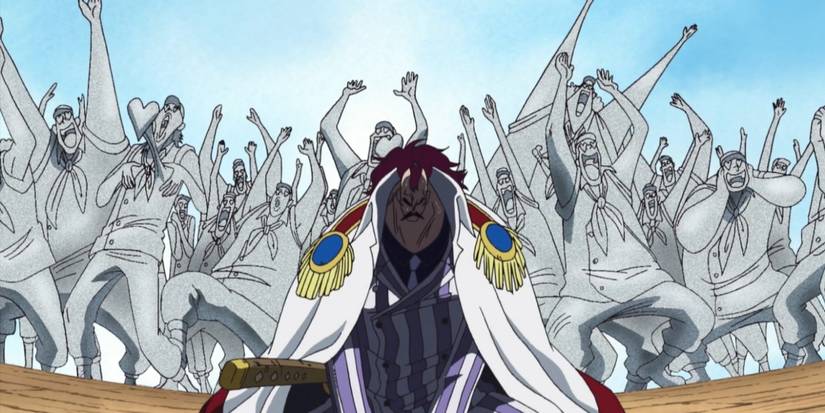 Momonga s'agenouille d'un air maussade alors que Hancock pétrifie ses hommes dans One Piece