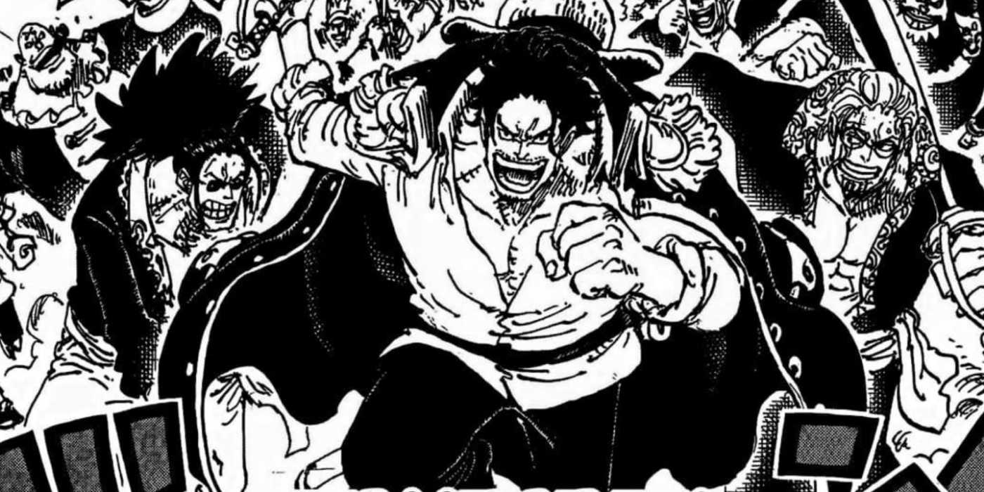 The Roger Pirates charge into God Valley in the One Piece manga