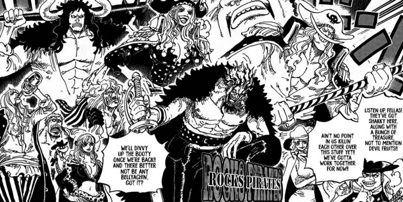 The Rocks Pirates arrive at God Valley in the One Piece manga